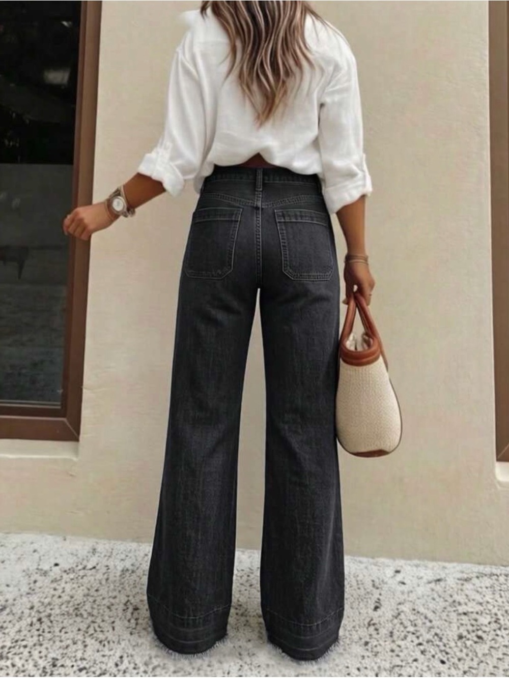 NEW High-Waist Wide Leg Women's Jeans in Washed Black - Picture 2 of 5